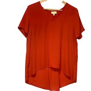 Collective Concepts Oversized Blood Orange V-Neck Lightweight Tunic Top